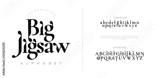 Jigsaw Elegant Font Uppercase Lowercase And Number. Classic Lettering Minimal Fashion Designs. Typography modern serif fonts regular decorative vintage concept. vector illustration