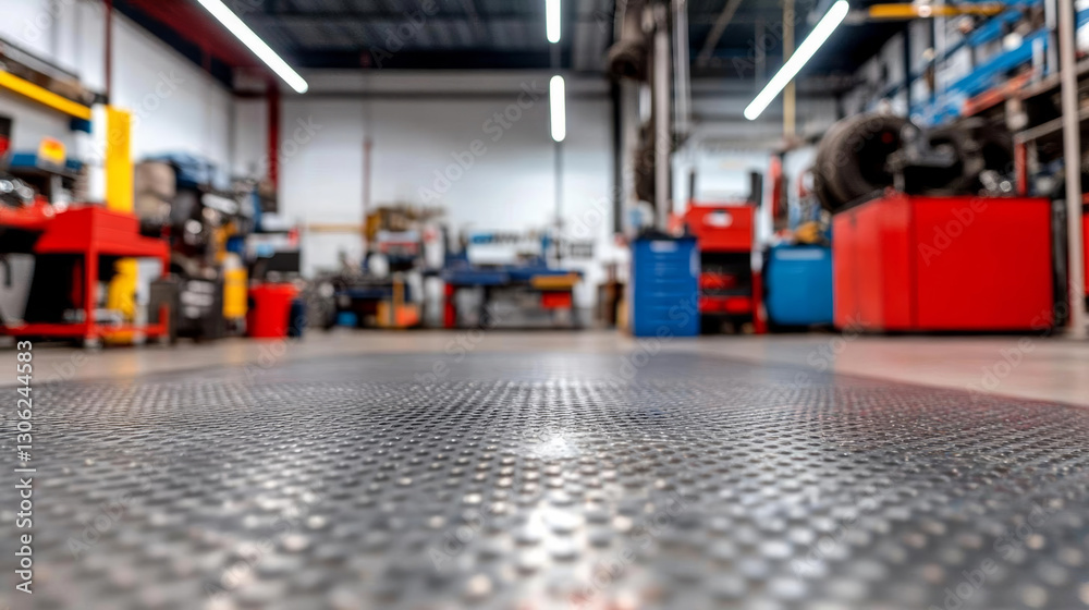 Fototapeta premium Industrial workshop with tools and equipment on floor