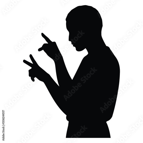 Deaf Person Using Sign Language Silhouette, Vector, Icon, Logo, White Background.
