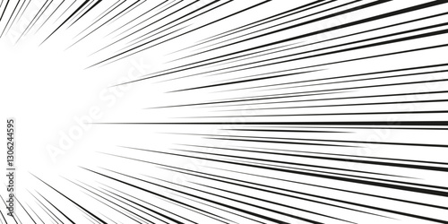 Comic speed lines radiating from border on white background. Black strokes with dynamic motion effect. Monochrome perspective outlines for manga action sequences or graphic movement illustrations.