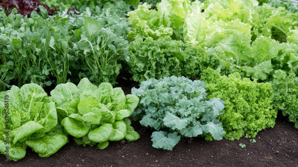 Fresh green lettuce varieties in garden bed Fresh green lettuce varieties in garden bed