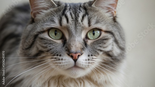 Detailed View of a Gray Tabby Cat's Face