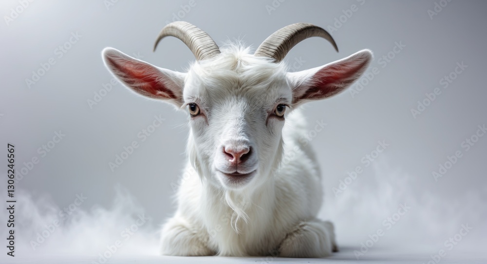Fototapeta premium Adorable goat on a white backdrop with a clipping path included