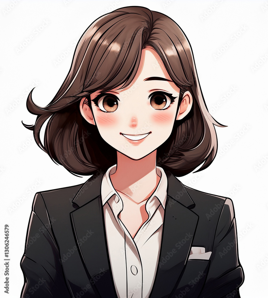 爽やかな笑顔の就職活動中のスーツの女性　AI生成イラスト