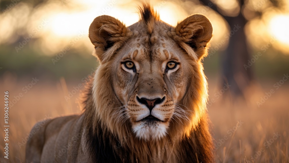 Fototapeta premium Juvenile male lion in its natural habitat