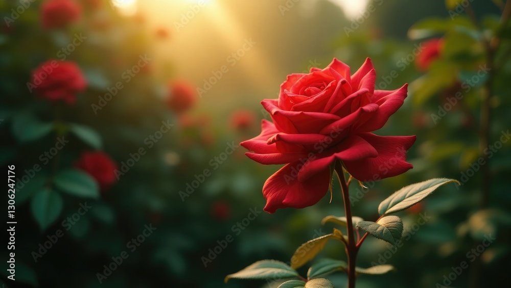 Obraz premium Deep red rose variety known as hot cocoa flourishing in a botanical garden