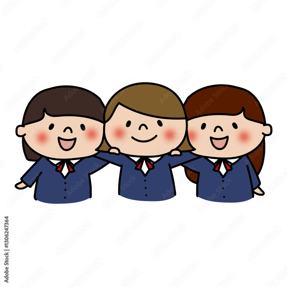 ブレザーを着て肩を組む女の子たち