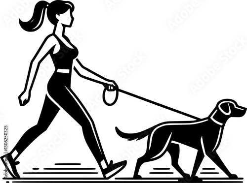 Woman walking the dog. An illustration featuring a young woman walking her dog in a park. EPS 10 version.