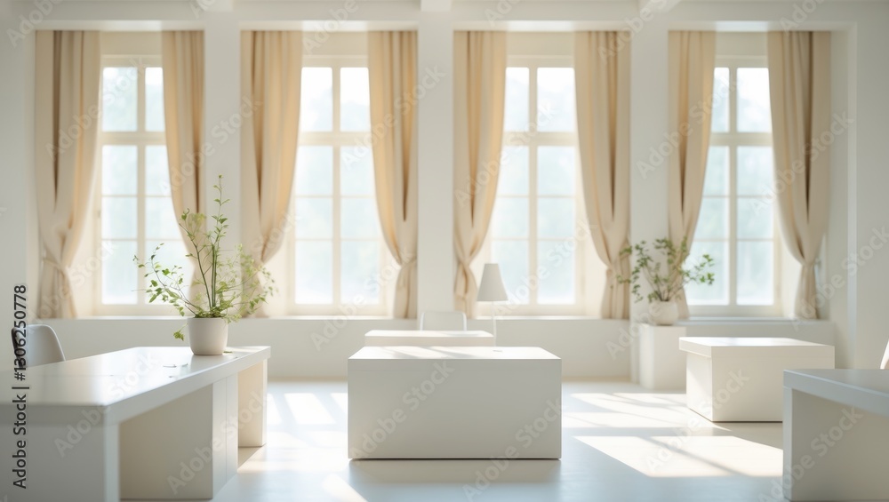Fototapeta premium Bright and airy office space with light decor.