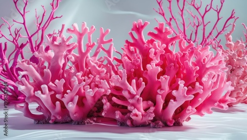 Fototapeta Naklejka Na Ścianę i Meble -  Pink decorative coral set against a white background, featuring a distinct perspective.