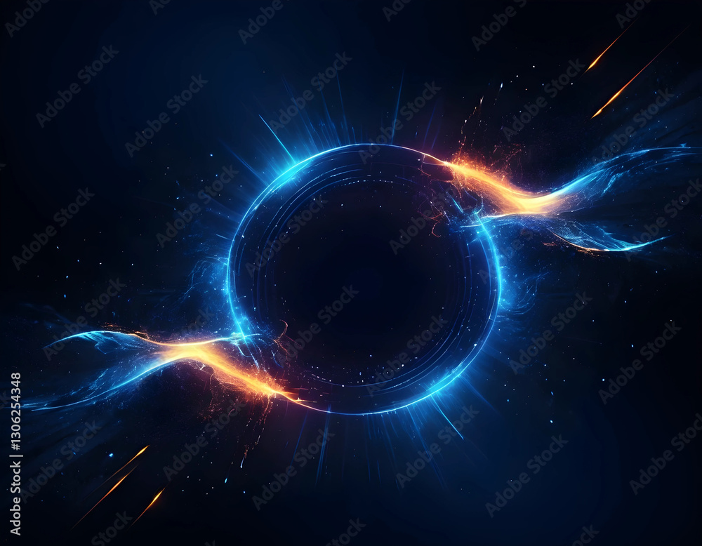 Fototapeta premium A stunning abstract background with a dark blue gradient and vibrant, glowing particles exploding outward in radiant waves. 