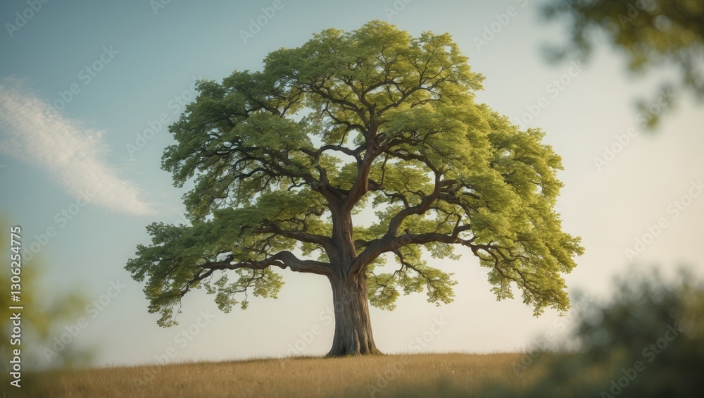 Fototapeta premium a solitary oak tree adorned with vibrant summer leaves