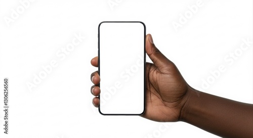Smartphone held by a hand. blank screen.