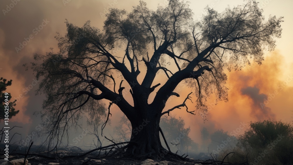 A tree charred by flames amidst fires in Sardinia, Sicily, Italy, Greece, Turkey, and the implications of global warming on the environment. A tree charred by flames amidst fires in Sardinia, Sicily, Italy, Greece, Turkey, and the implications of global warming on the environment.