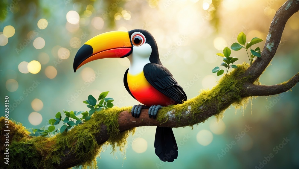 Obraz premium Adorable Animated Toucan Perched on a Branch