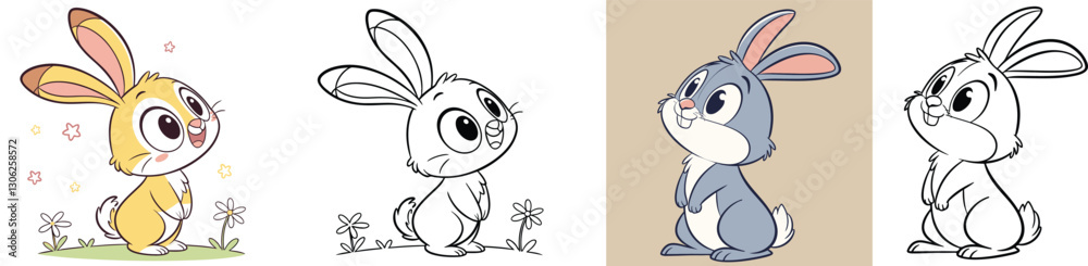 blue and white bunny with large, expressive eyes and pink inner ears blue and white bunny with large, expressive eyes and pink inner ears