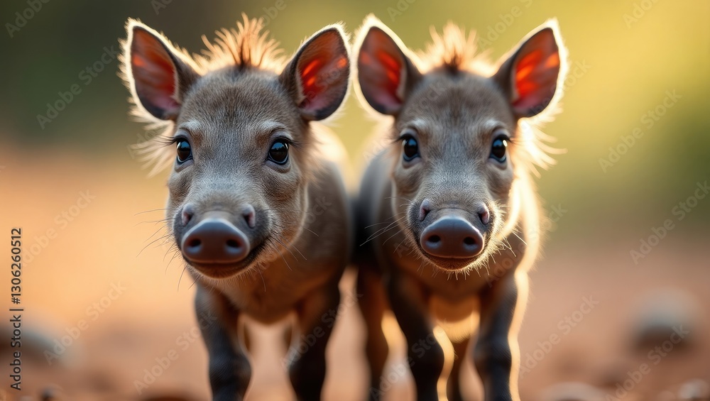 Fototapeta premium Young Warthogs are some of the most adorable creatures during their infancy.