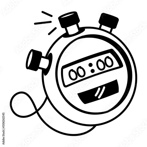 A hand drawn style icon of digital stopwatch 
