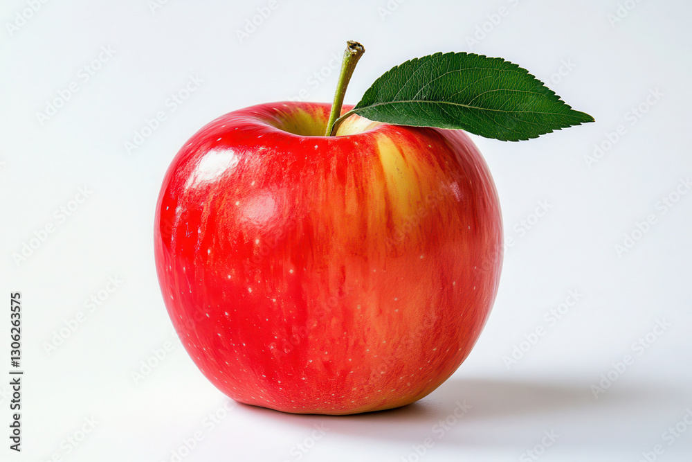 Fresh Red Apple with Green Leaf