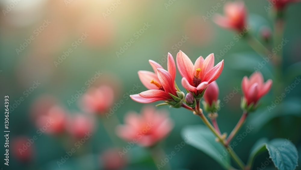 Close-up of Aronia flowers with a blurred backdrop, captured from a vertical angle. Close-up of Aronia flowers with a blurred backdrop, captured from a vertical angle.