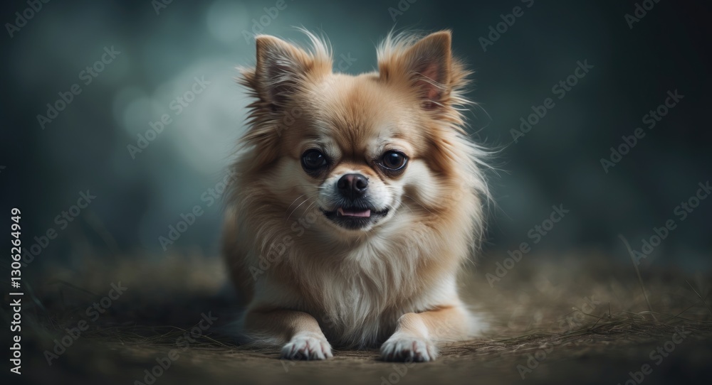 Frustrated fluffy pomeranian chihuahua mix showing its fur Frustrated fluffy pomeranian chihuahua mix showing its fur