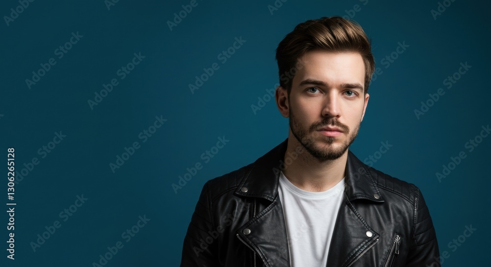 Fototapeta premium Stylish man in black leather jacket.