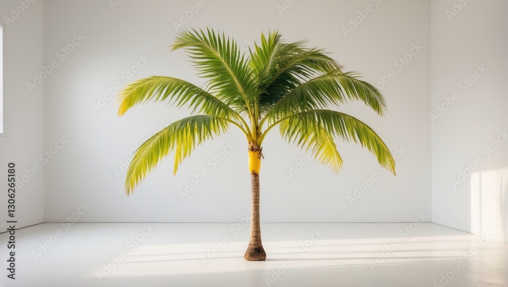Obraz premium Banana palm tree captured against a simple white background.