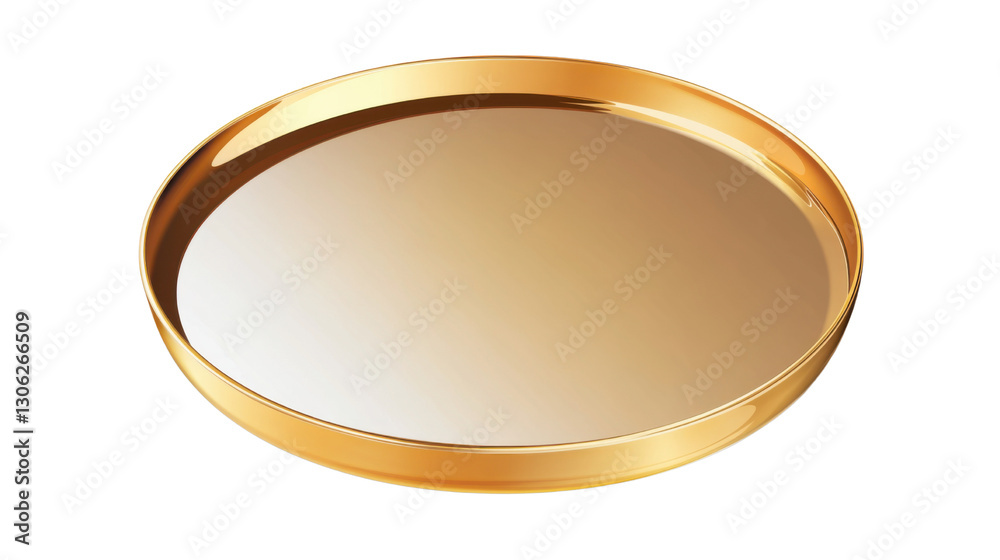 golden round plat with smooth finish design isolated on white background golden round plat with smooth finish design isolated on white background
