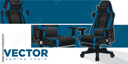 gaming Chair Vector - Blue color on white background.  Professional gamers.