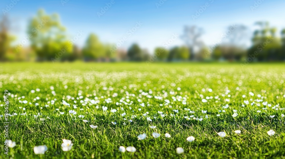 Fototapeta premium Spring flowers bloom in park; sunny day. Perfect for nature, springtime themes