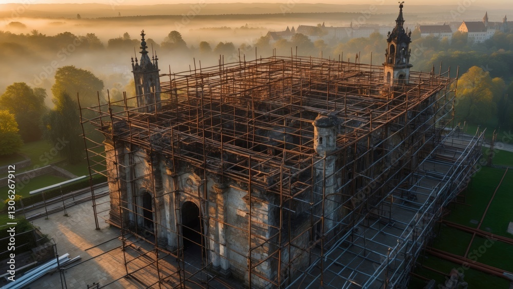 Fototapeta premium Renovation of historic buildings with scaffolding in NRW