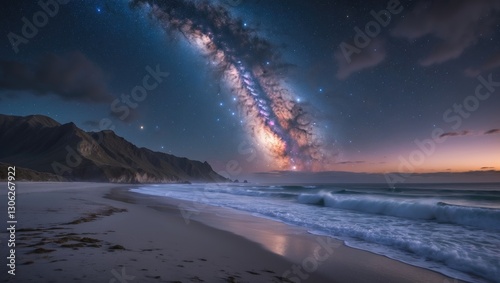 Stunning Image of the Milky Way's Galactic Core. Captured at Wharariki Beach, New Zealand. Long Exposure Astrophotography of Stars.