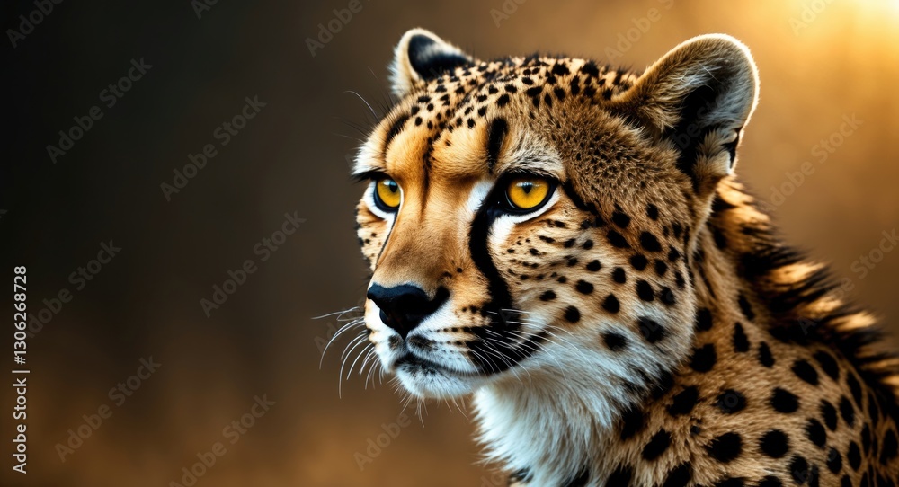 Fototapeta premium Detailed head and shoulder image of a cheetah (Acinonyx jubatus), one of the prominent large cats in Africa.