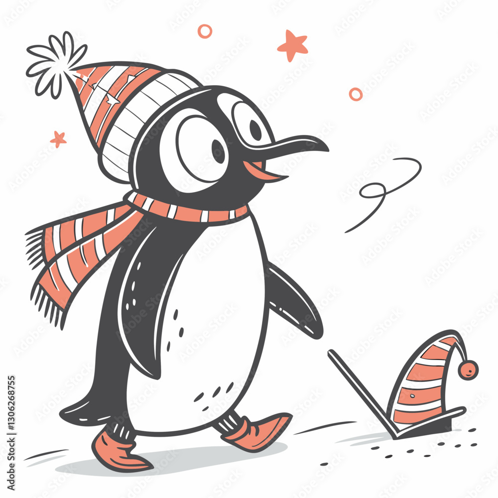 Obraz premium Cute vector illustration of a cartoon-style penguin on a white background. Perfect for children's designs, prints, stickers, and digital projects