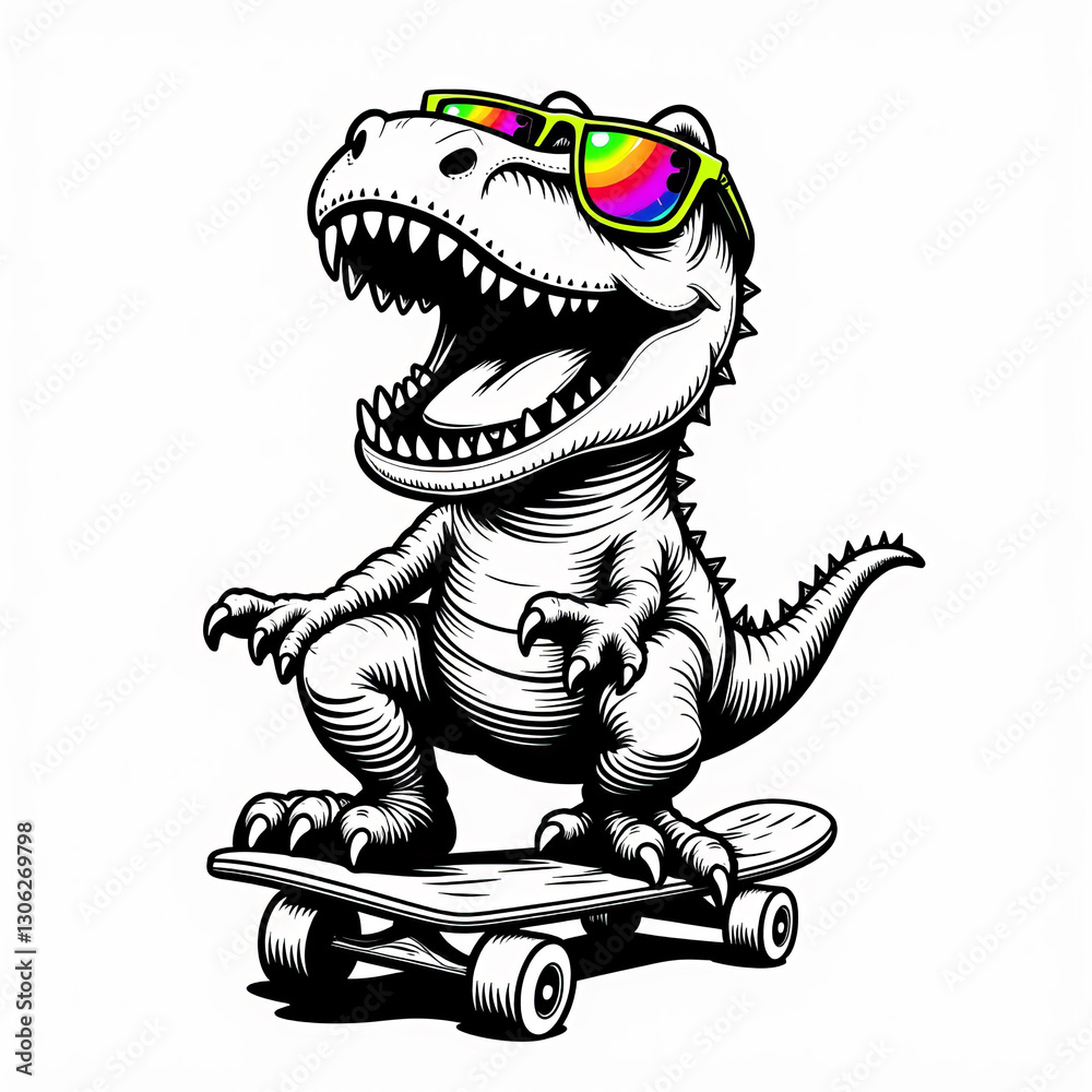 Obraz premium Radical Rex: The Cool Skateboarding Dinosaur T shirt Design