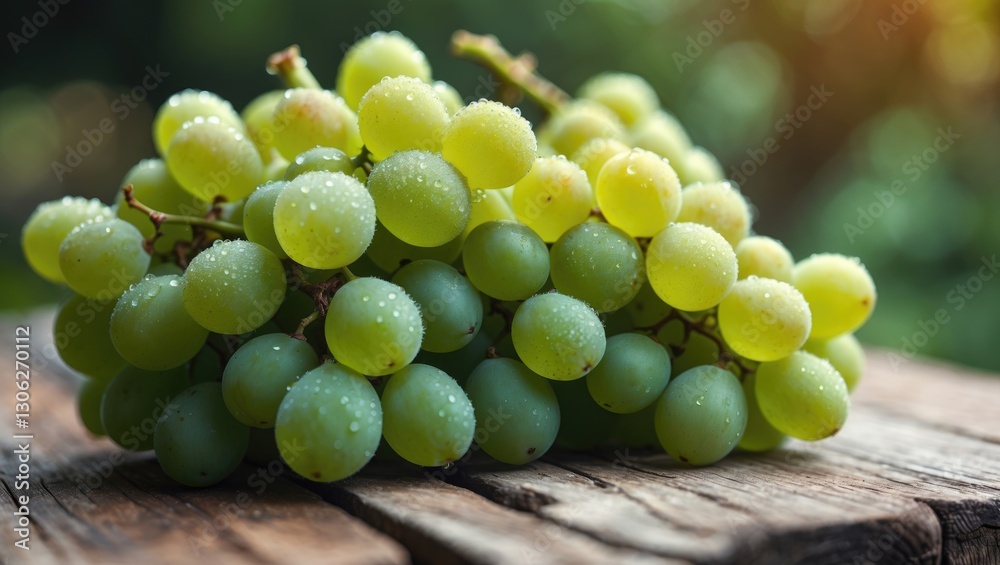 Cluster of vibrant green immature wine grapes. Topic - grape cultivation, juice and wine production, balsamic vinegar. Cluster of vibrant green immature wine grapes. Topic - grape cultivation, juice and wine production, balsamic vinegar.