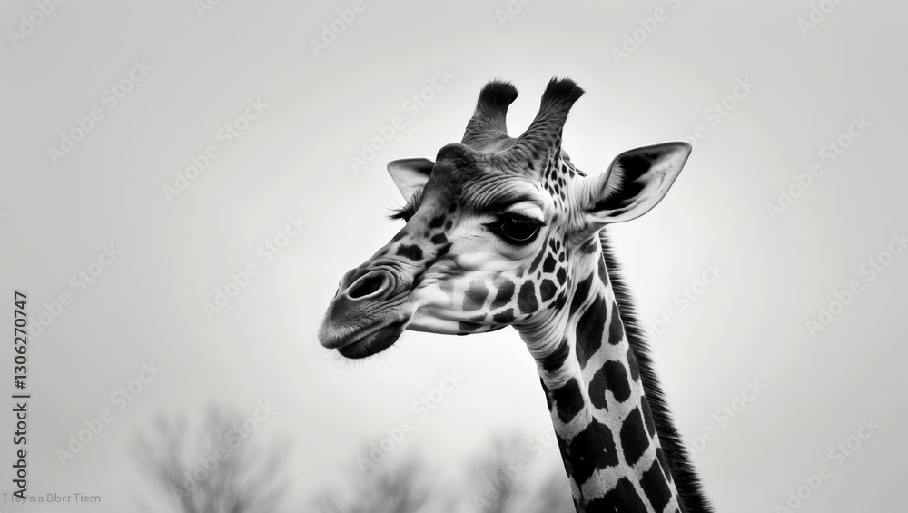Naklejka premium Detailed Portrait of a Giraffe with an Extended Neck in Nature.