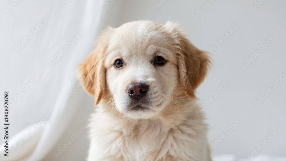 Adorable young Golden Retriever and Thai Bangkaew mix puppy on a light backdrop. Adorable young Golden Retriever and Thai Bangkaew mix puppy on a light backdrop.