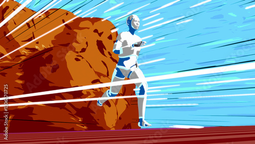 Принти на полотні The cartoon style image of a humanoid robot running created by 3D modeling cartoon style shader effects