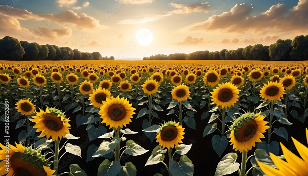 Fototapeta premium Stunning Sunflower Field at Sunset