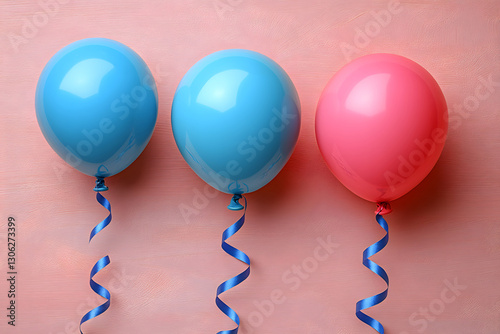 birthday party balloons, colourful balloons background and birthday gifts, cake with candles	