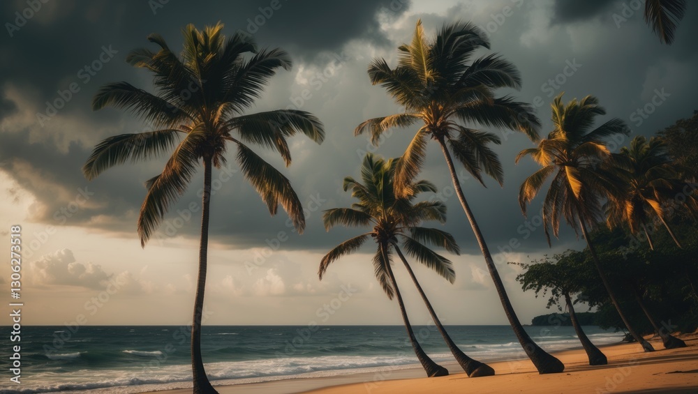 Obraz premium Stunning palm trees lining the coast captured in Gambia, a nation in Africa.