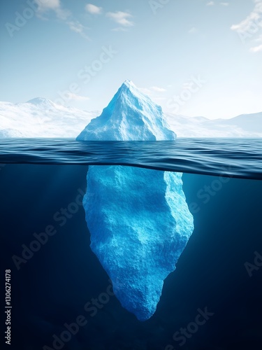 Blue icebergs reflect in the sea under a vast sky, a winter landscape of snow and water