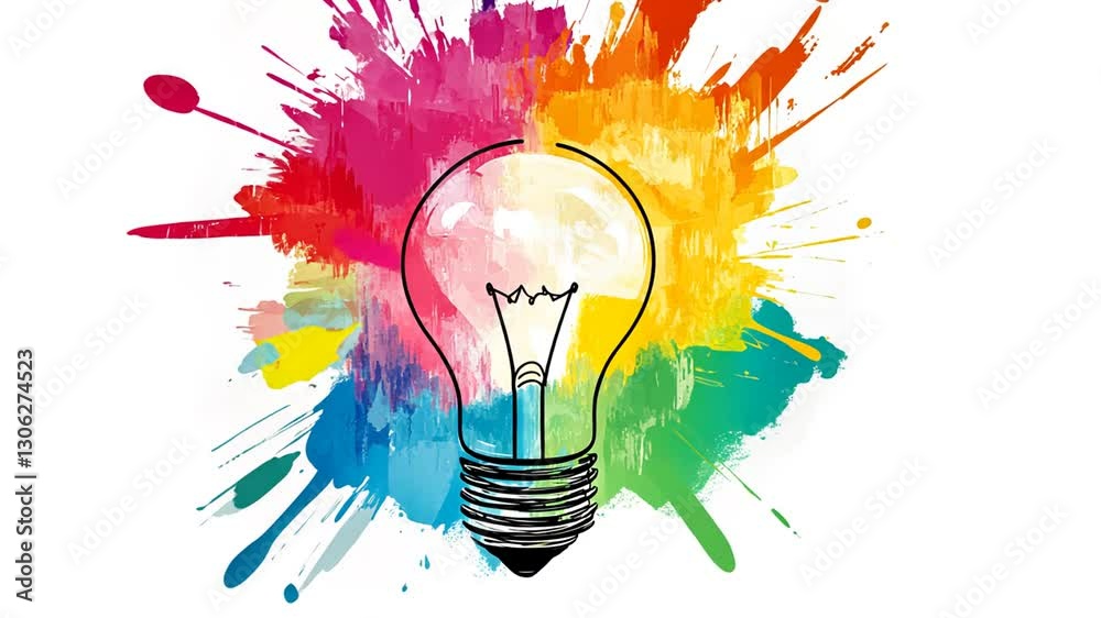 Creative lightbulb illustration with vibrant splashes of color, perfect for design projects