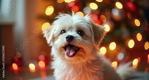 Wallpaper Mural adorable puppy surrounded by festive Christmas lights Torontodigital.ca