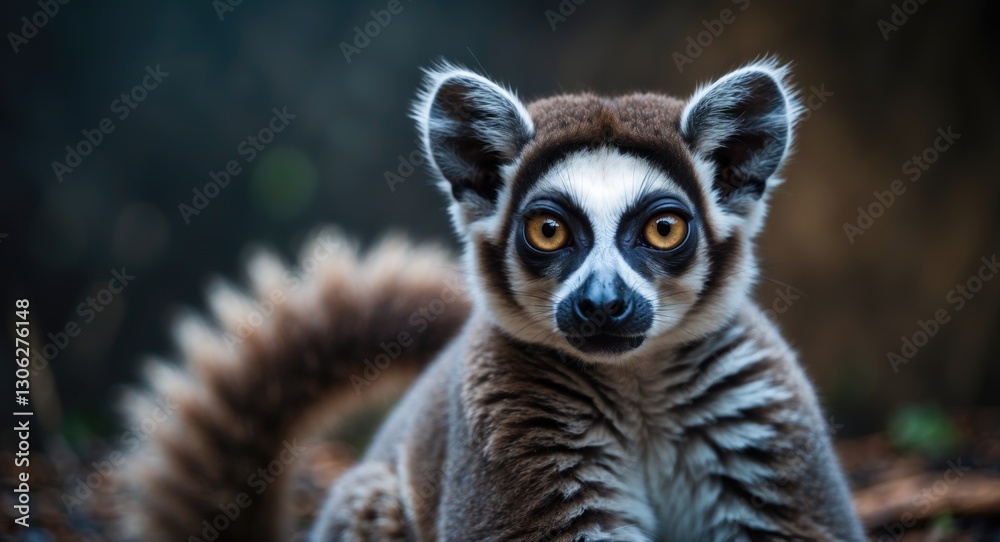 Fototapeta premium primate lemur with striking eyes and bushy tail