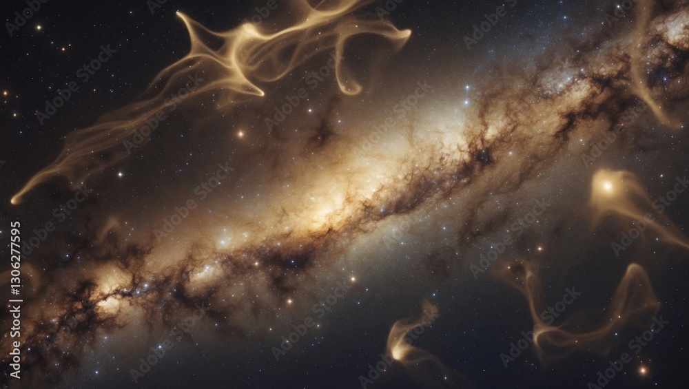 Obraz premium Celestial bodies, cosmic expanse, Star-filled night sky, Milky Way with celestial dust and stars in the cosmos, Long exposure shot with texture.