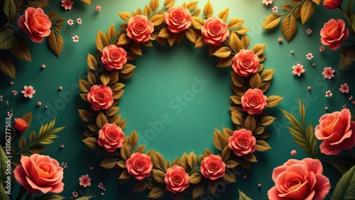 Ninth anniversary vintage-style floral wreath with laurel
