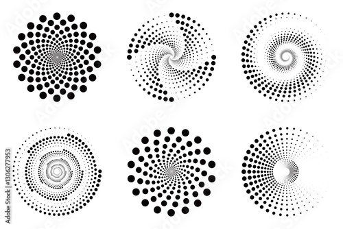 Radioactive dots. Black dots. Dot divergence diagram. The polka dot icon. Techno style dot graphics. Circular dots.