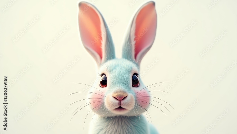 Fototapeta premium Adorable face of a charming bunny or hare. Image suitable for children's room decor, nursery poster. Lovely design for kids' apparel, T-shirts, hoodies. Child-friendly mascot.